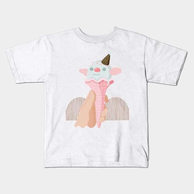 Clown Ice Cream Cone Jelly Gouache Painting Kids T-Shirt by venglehart